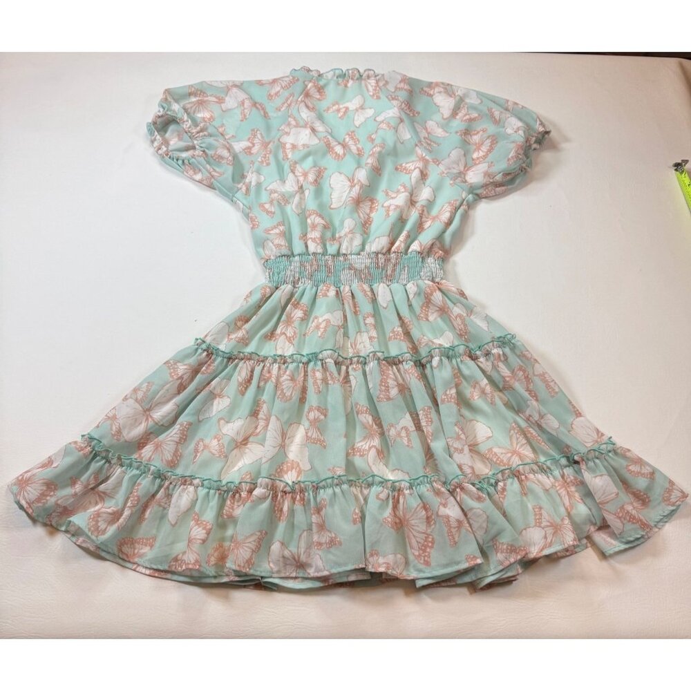 Altard State Butterfly Print Mint Ruffled Dress Size M Polyester (HH224) - Picture 2 of 10
